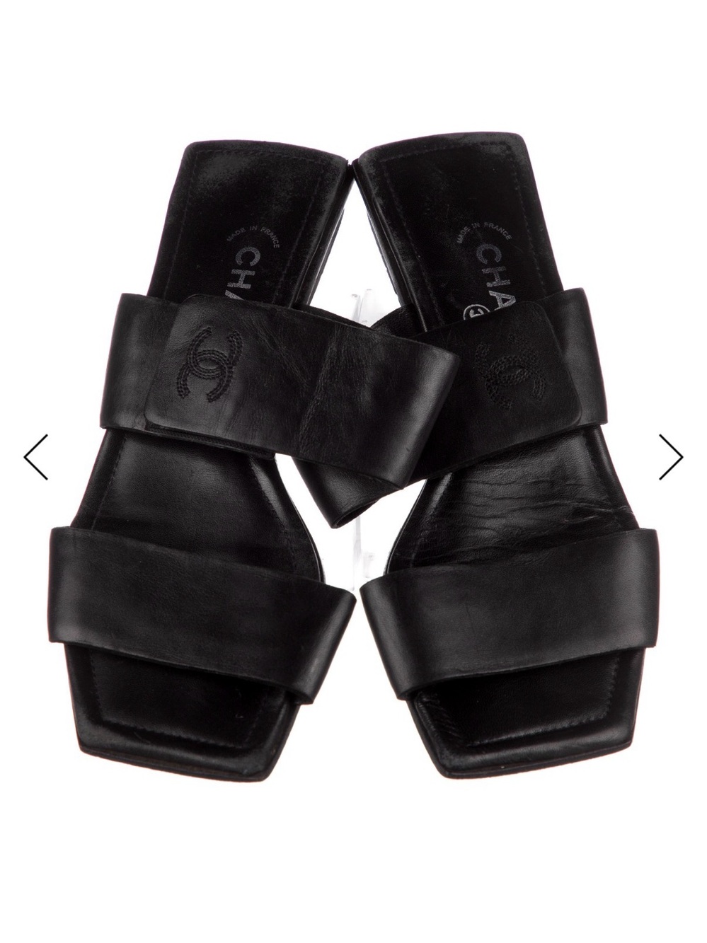 CHANEL Black Leather Vintage Slides